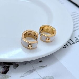 Tory Burch Gold and White Enamel Earrings